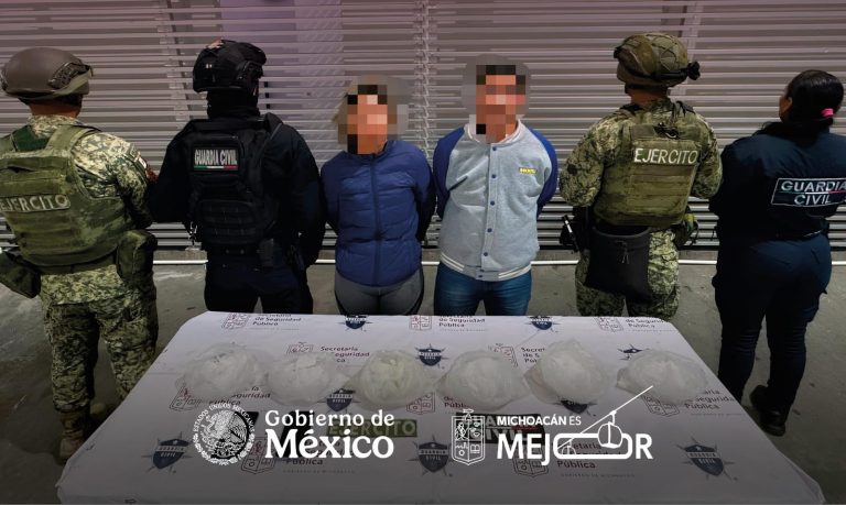 Dos detenidos con 5 kilogramos de metanfetamina en Morelia