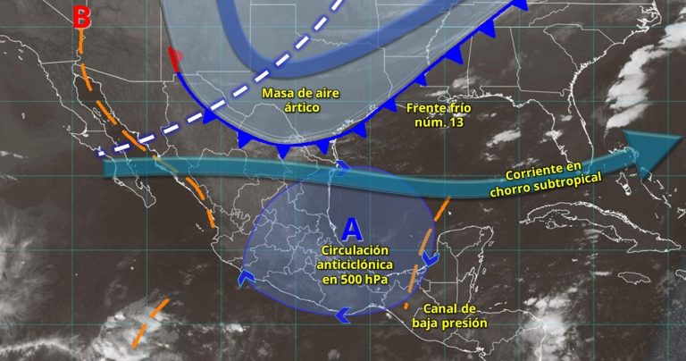 Masa de aire ártico asociada al frente 13, originará descenso de la temperatura en la República Mexicana