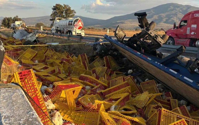 Accidente de tractocamión pollero deja un muerto en la autopista México-Guadalajara