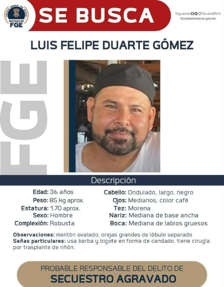 Emite FGE recompensa para la detención de Luis Felipe Duarte Gómez, por su posible participación en el secuestro de Maritza Natalia E