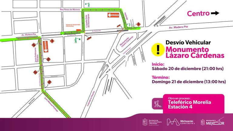 Por obras del teleférico, habrá desvío vehicular en el obelisco a Lázaro Cárdenas