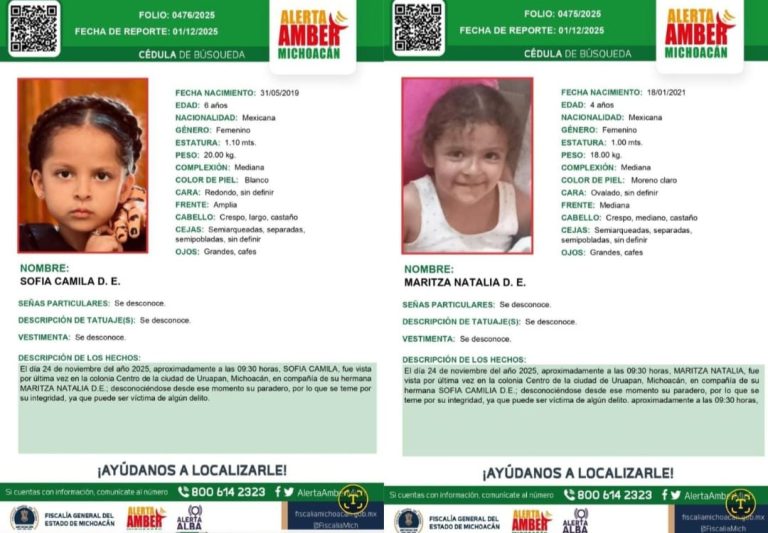 Hijas de joven víctima de feminicidio en Uruapan permanecen desaparecidas, cuentan con Alerta Amber