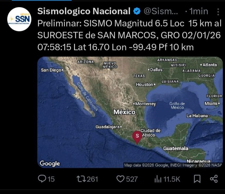Sismo de 6.5 grados de siente en Michoacán 