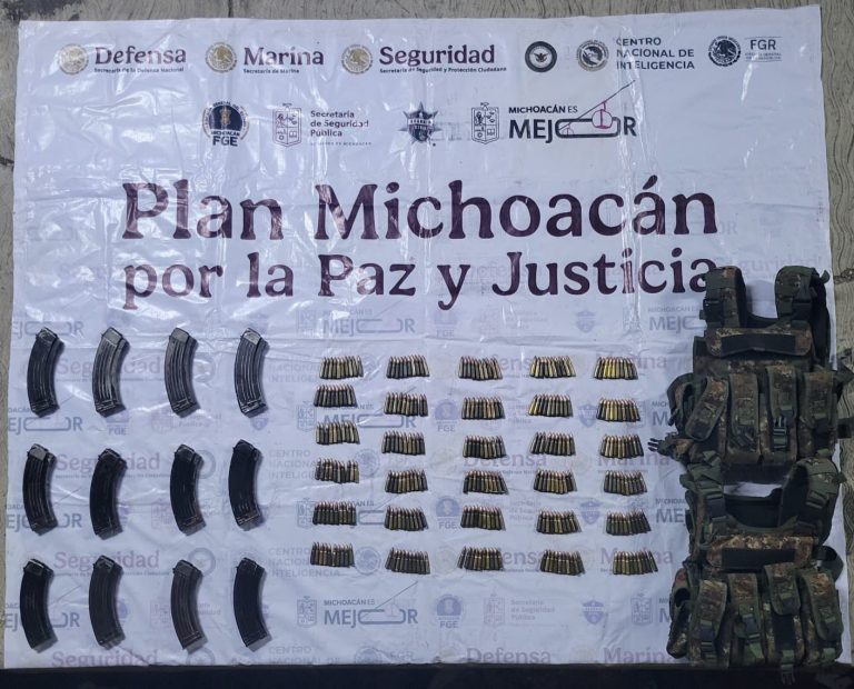 Aseguradon 300 cartuchos útiles, 12 cargadores y equipo balístico en Tierra Caliente