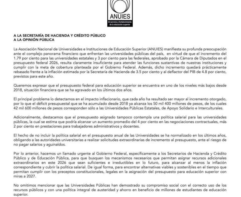 En incertidumbre universidades públicas estatales del país por recorte en presupuesto 2026 al sector