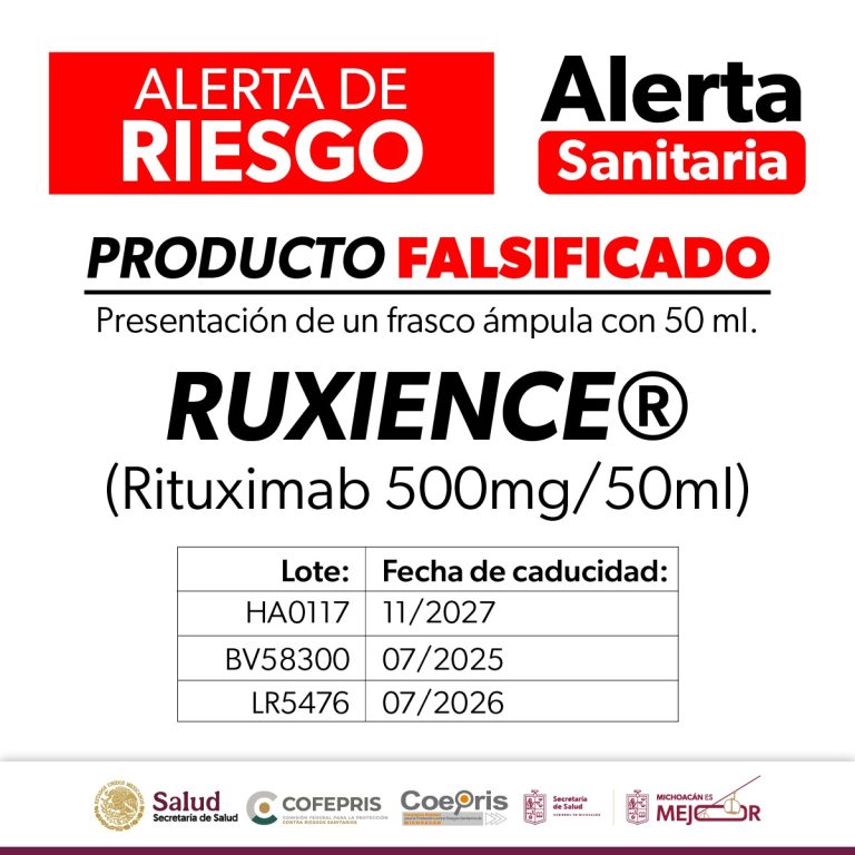 Cofepris alerta por falsificación del medicamento Ruxience®️