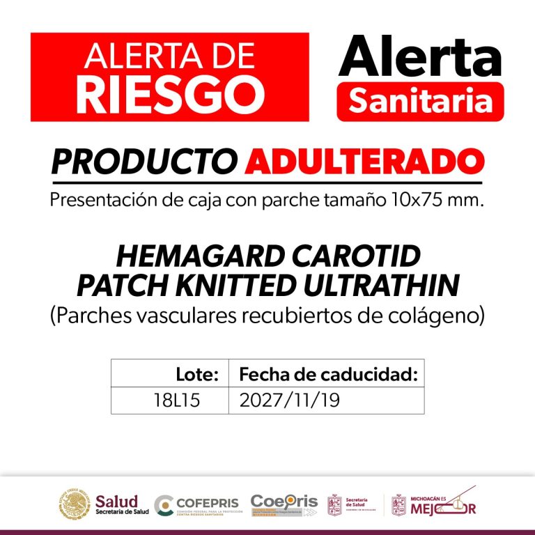 Alerta Cofepris por adulteración de parches vasculares