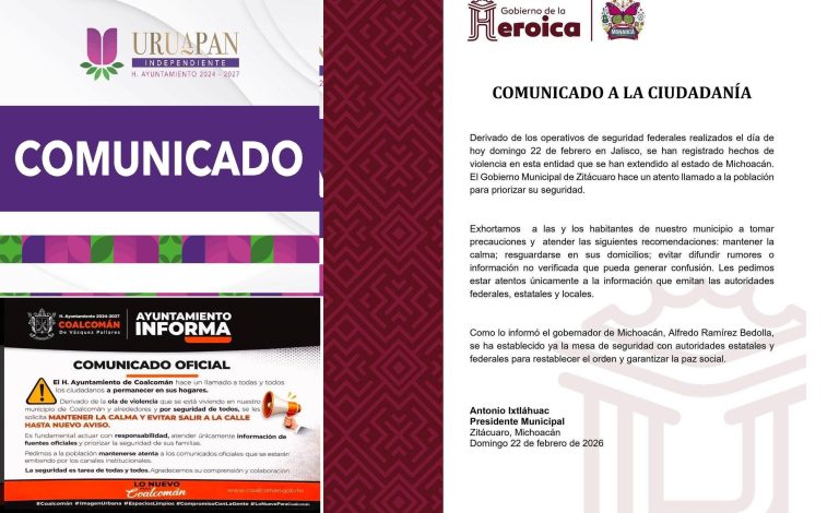 Ayuntamientos de Uruapan, Coalcomán y Zitácuaro llaman a sus ciudadanos «a resguardarse en casa»