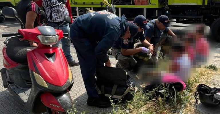 Accidente de moto deja tres menores y una mujer lesionados