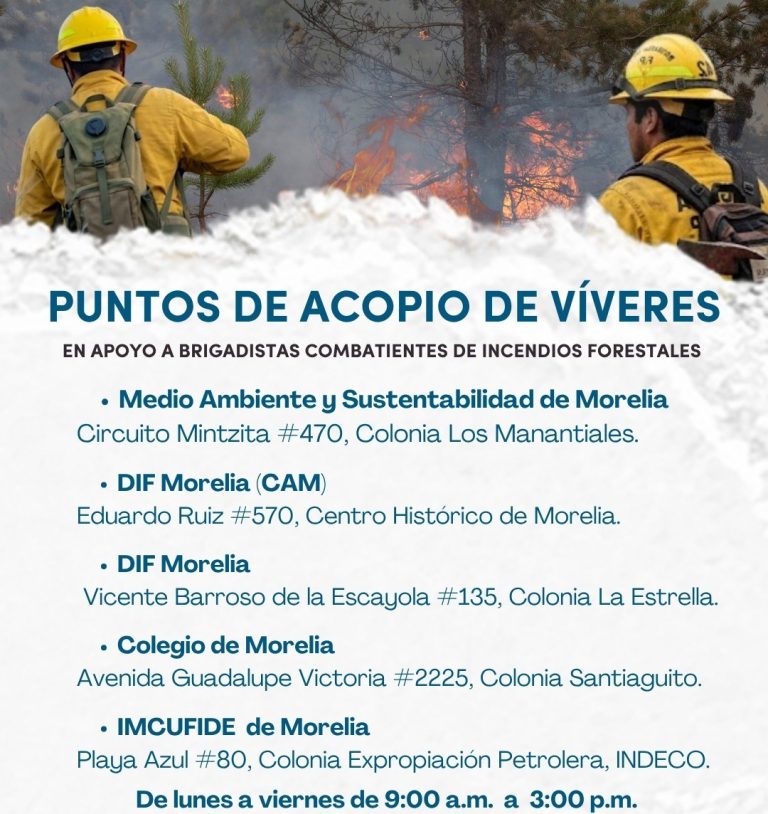 Gobierno de Morelia convoca a donar víveres para brigadistas forestales