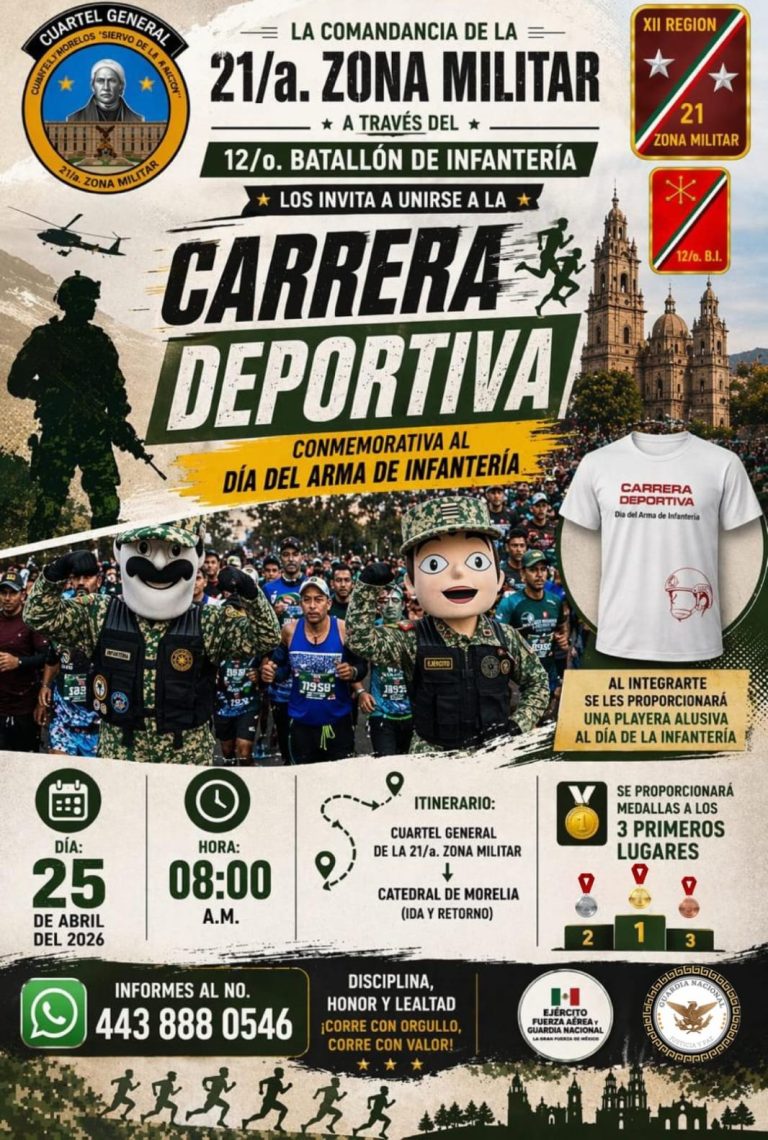 Ejército Mexicano invita a la Carrera Deportiva Conmemorativa del Día de la Infantería en Morelia