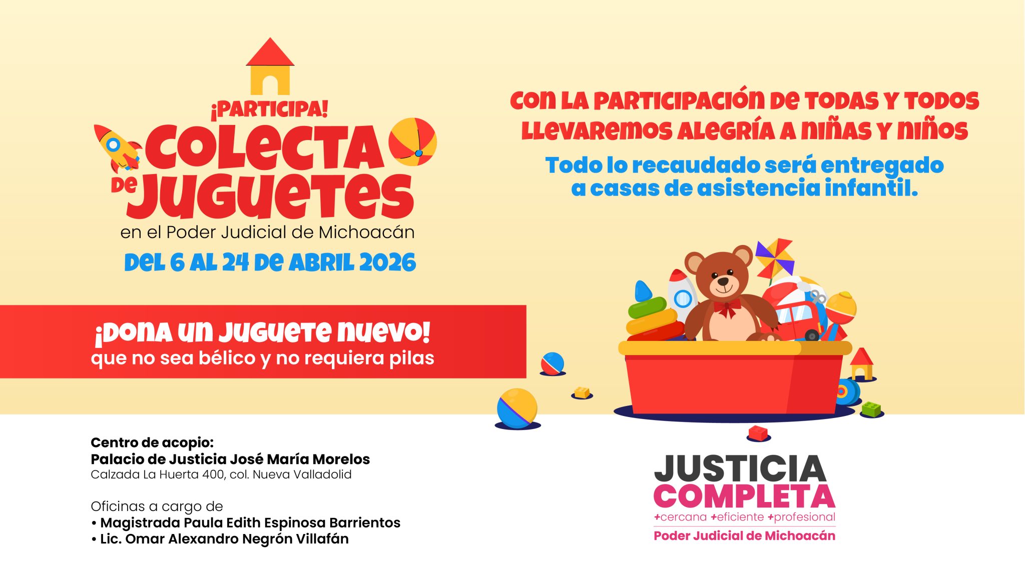 Invita Poder Judicial de Michoacán a participar en colecta de juguetes ...