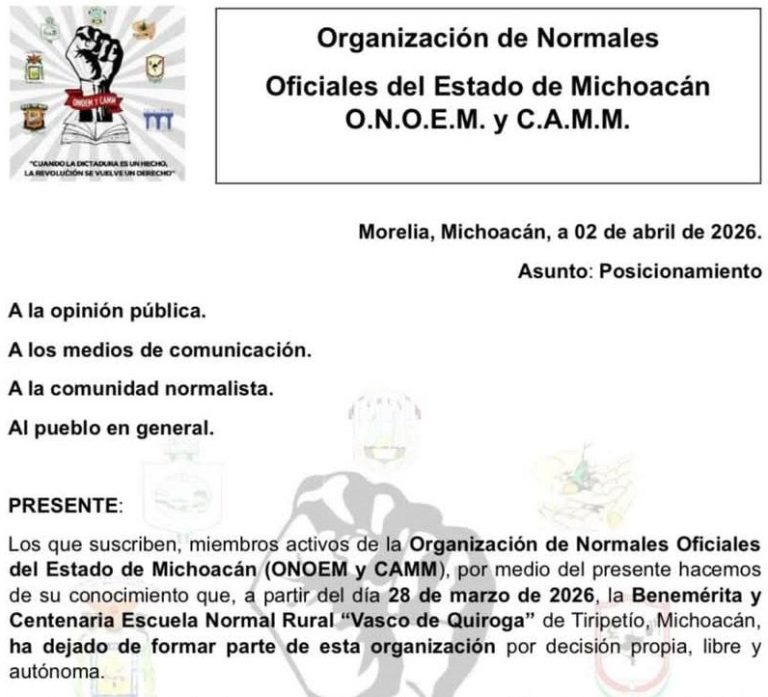Normal de Tiripetío queda fuera de la ONOEM, que se deslinda de todo nexo con ese plantel