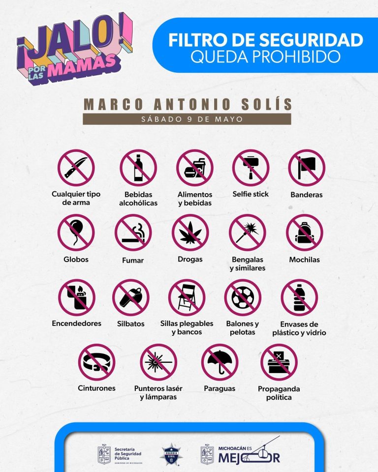 Estos son los objetos que asistentes al Jalo por las Mamás en el Estadio Morelos no podrán ingresar