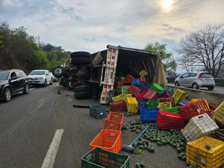 Volcadura de camión aguacatero y choque entre auto y camioneta dejan 2 heridos en la Morelia-Pátzcuaro