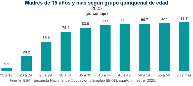 De las madres ocupadas de 15 años y más, 45.6 % dedicó de 35 a 48 horas a la semana a la actividad económica