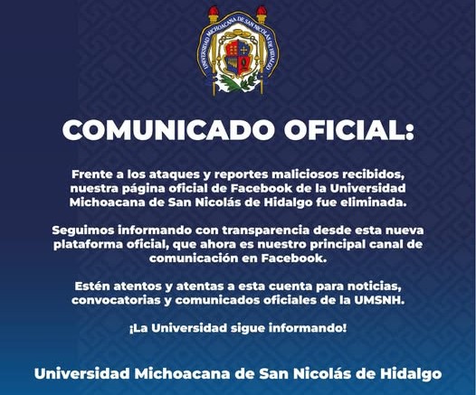 Por ataques y reportes malicioso, UMSNH elimina su página de Facebook