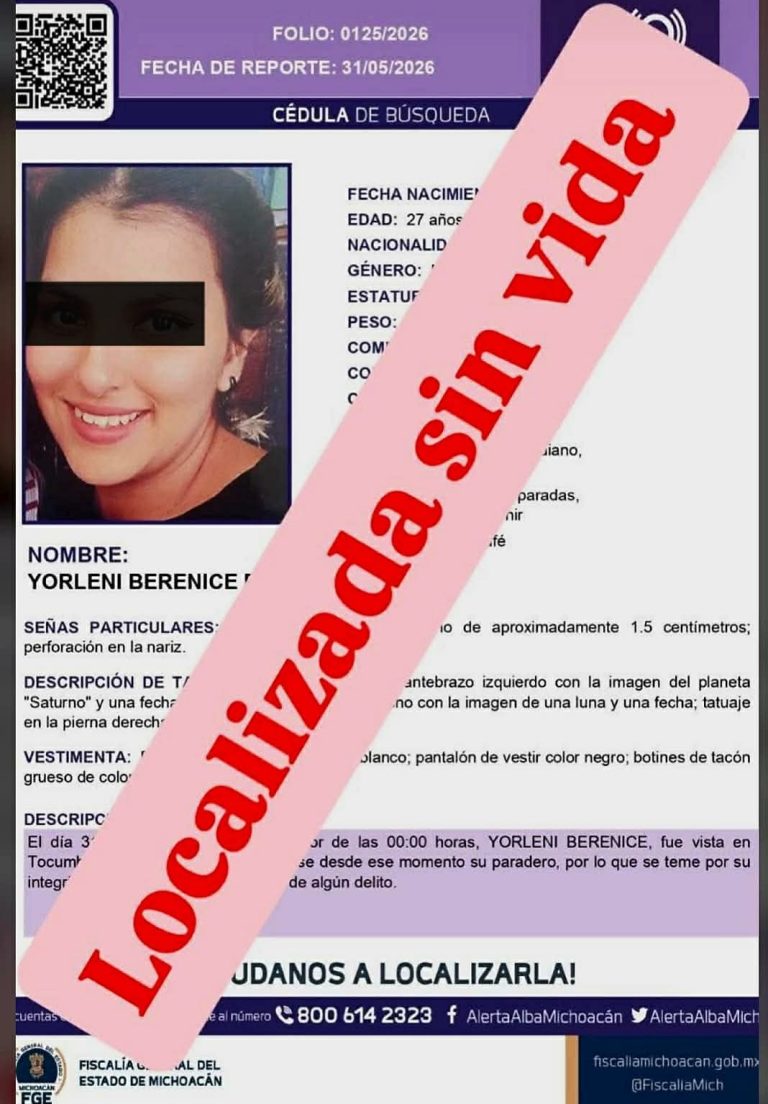 Identifican como joven desaparecida en Tocumbo a mujer hallada sin vida en Tangamandapio