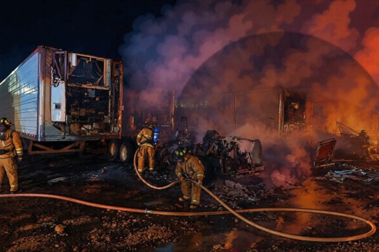 Por causas desconocidas, incendio consume tres camiones de carga en la Central de Abastos de Uruapan