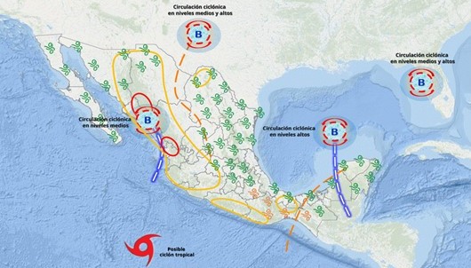 Onda tropical 19 podrían dar origen a ciclón tropical al sur de Jalisco y Colima