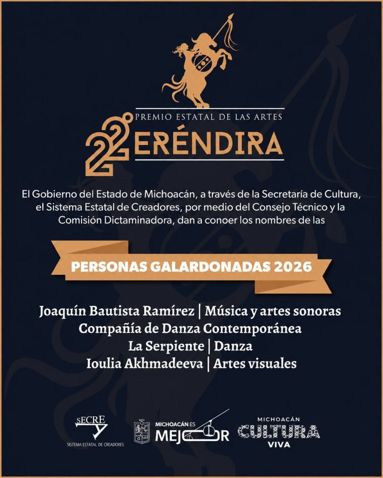 Secum da a conocer a las y los ganadores del Premio Estatal de las Artes Eréndira 2026