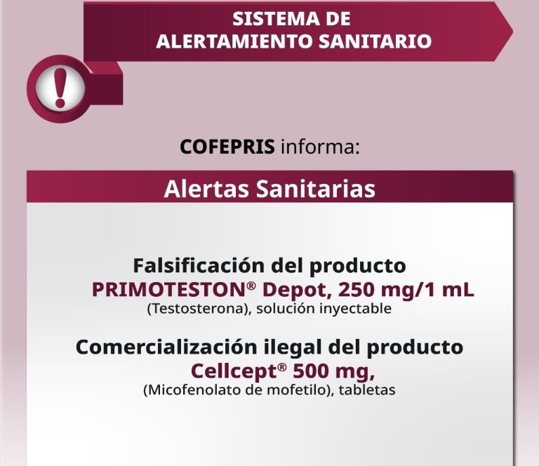 Alerta Cofepris sobre falsificación de Primoteston®️ Depot y comercialización irregular de Cellcept®️