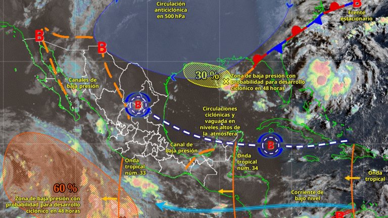 Avance de la onda tropical 33 frente a costas del Pacífico motivará lluvias en zonas de Michoacán