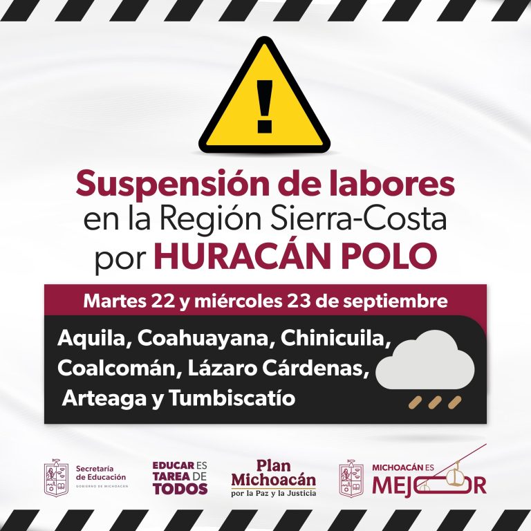 Se suspenden clases en 7 municipios de la Región Sierra-Costa por huracán «Polo»