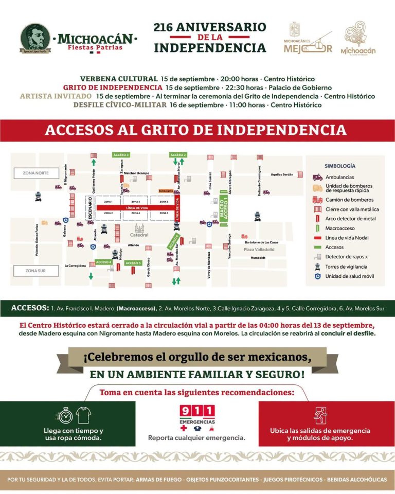 Desplegarán 4 mil 800 elementos de seguridad durante celebraciones patrias en Morelia