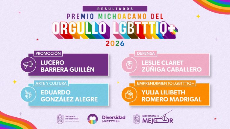 Anuncian a personas ganadoras del Premio Michoacano del Orgullo LGBTTTIQ+ 2026