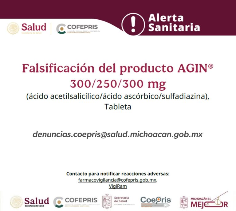 Cofepris emite alerta sanitaria por falsificación del producto Agin®️