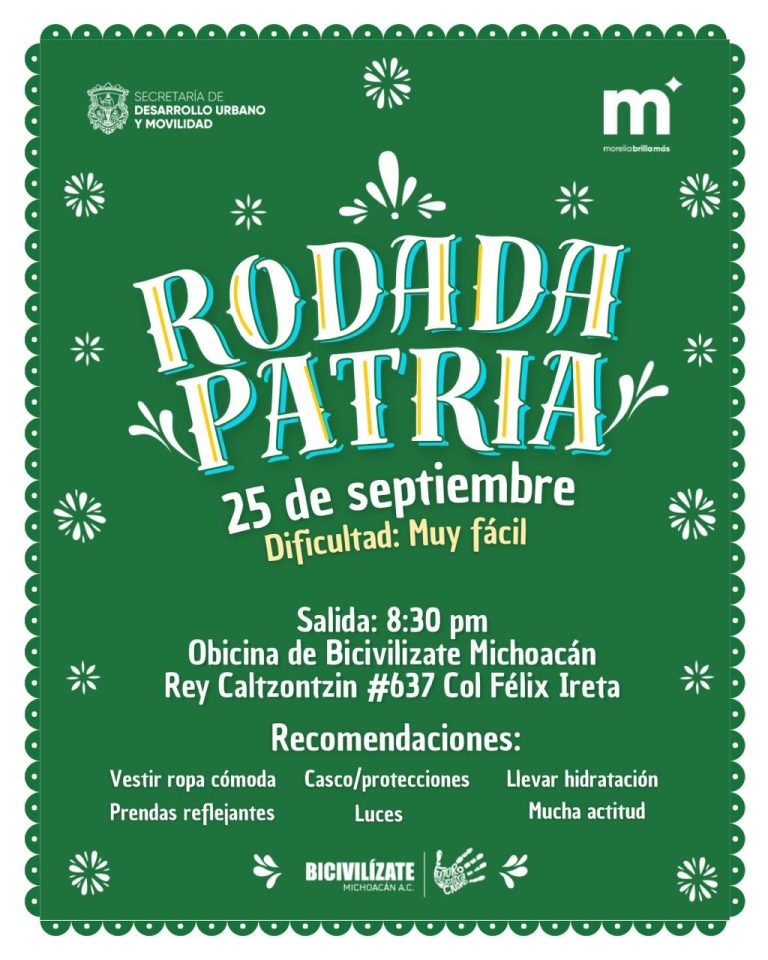 Gobierno de Morelia invita a participar en la Rodada Patria