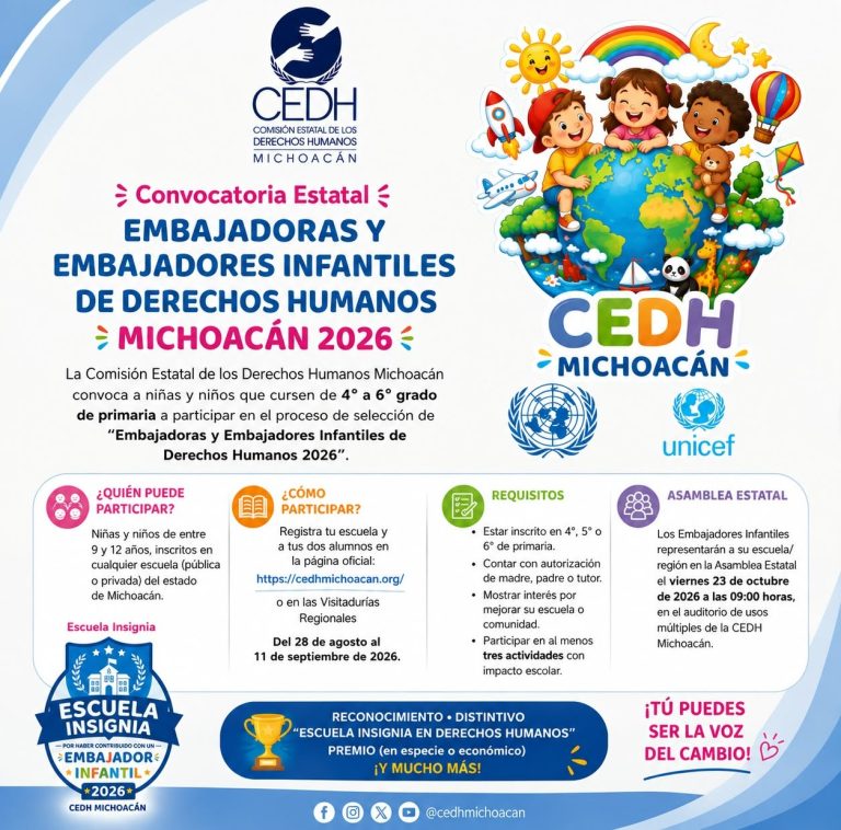 Convocan a participar en selección de Embajadores Infantiles de Derechos Humanos 2026