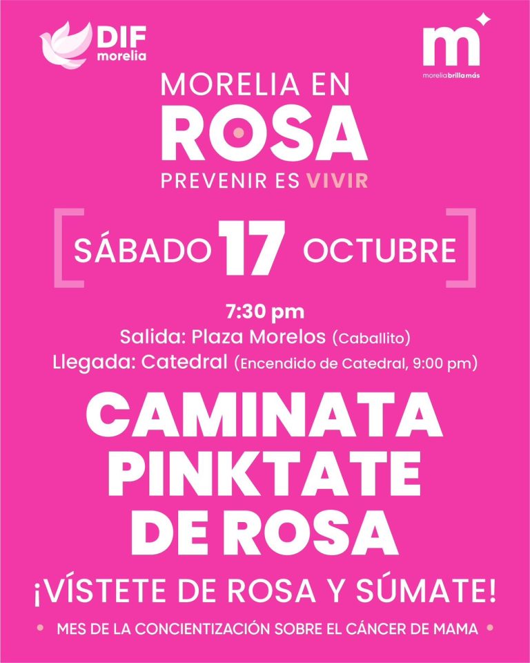 DIF Morelia invita a sumarse esta noche a la Caminata Pinktate de Rosa
