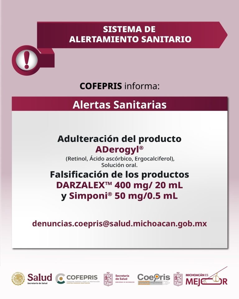 Cofepris emite alerta por adulteración de ADerogyl®️