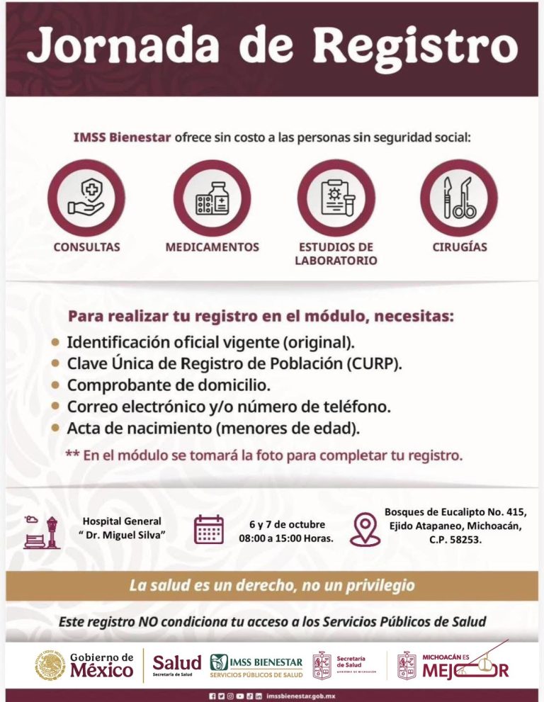 SSM invita a población sin seguridad social a registrarse en IMSS Bienestar