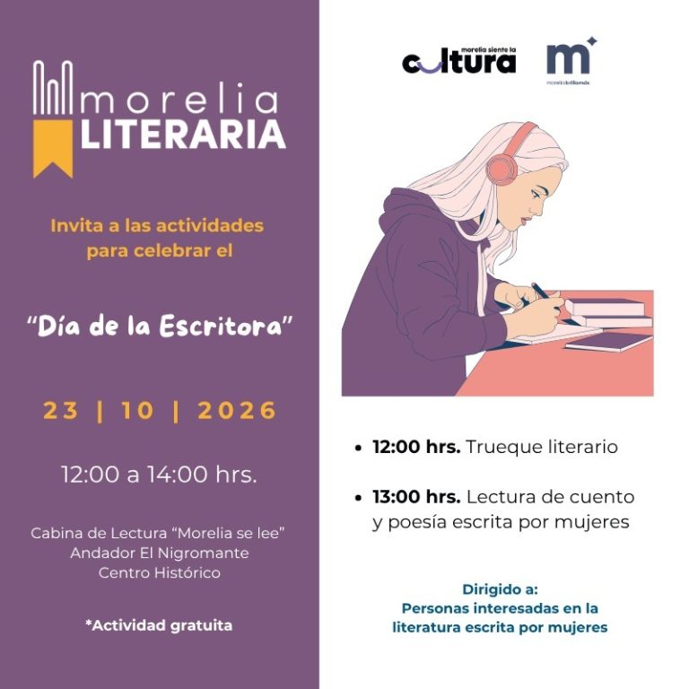 Invita SeCultura a conmemorar Día de la Escritora, en Cabina de Lectura de Morelia