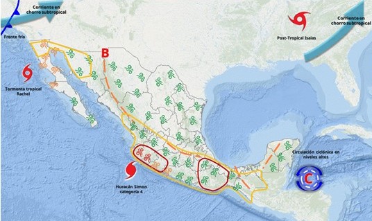 El huracán Simon, de categoría 4, se aproximará a las costas de Michoacán